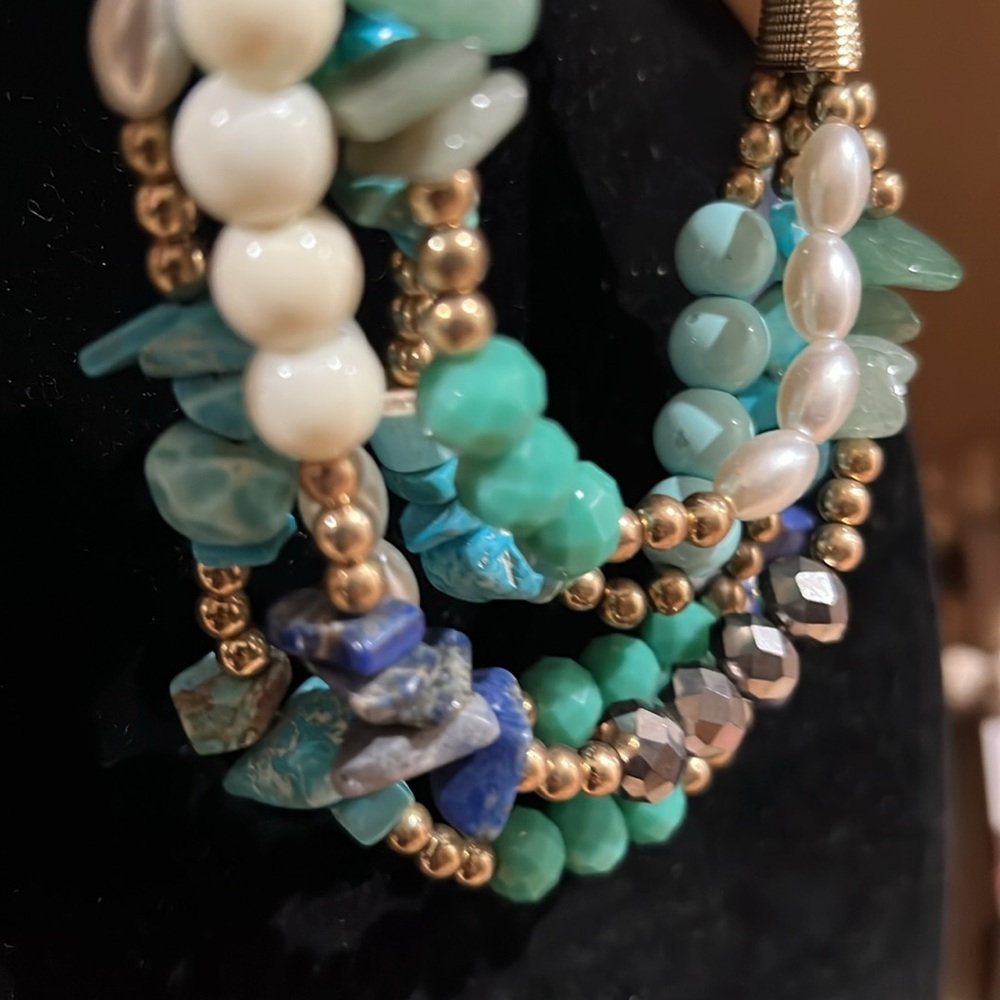 Howlite, Lapis, Green Chalcedony Statement Multi … - image 2